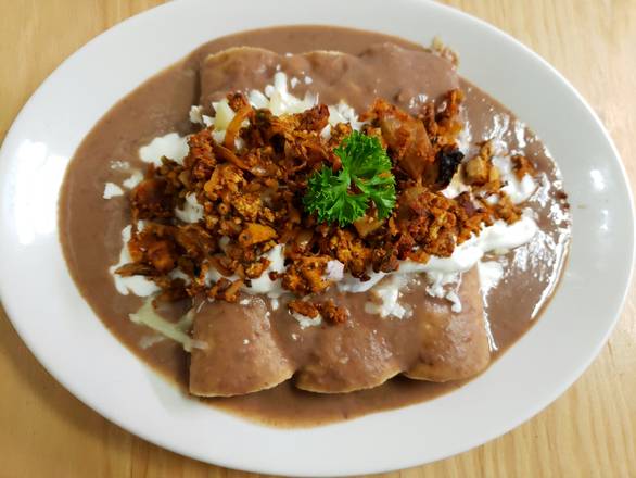 Veggie Enfrijoladas with Chorizo