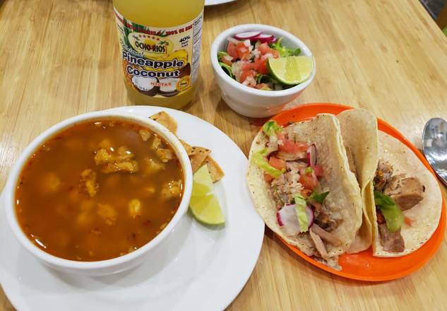 Pozole Grande and 2 tacos