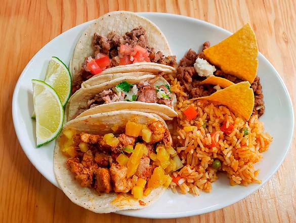 3 Tacos Plate (with rice and beans)