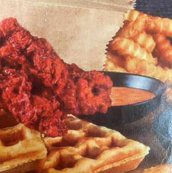 Hot nashville chicken waffle combo